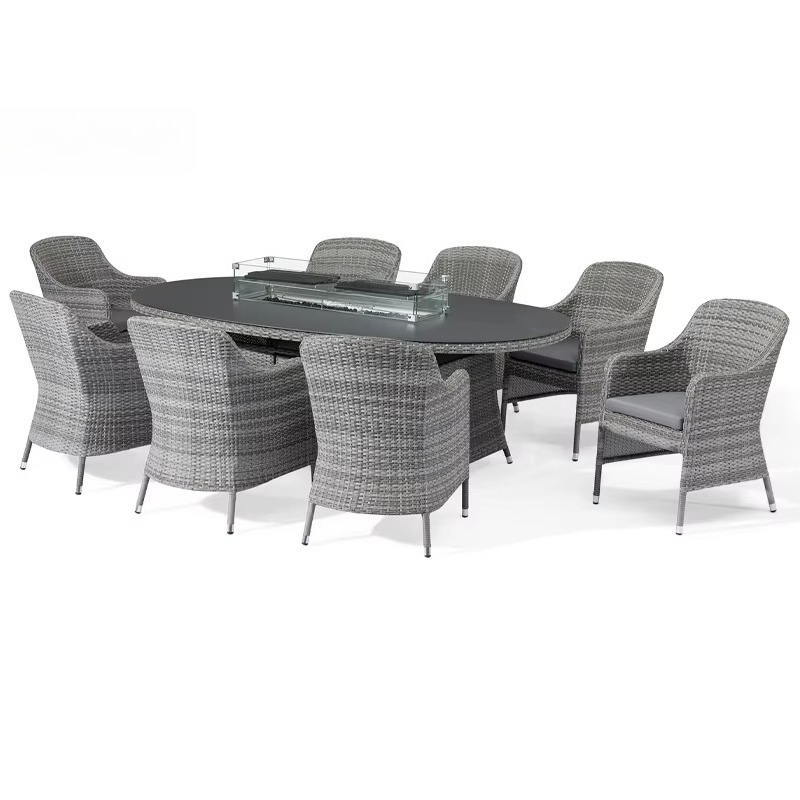 Outdoor Furniture Fire Pit - Zestaw mebli ogrodowych z paleniskiem, rattan,
