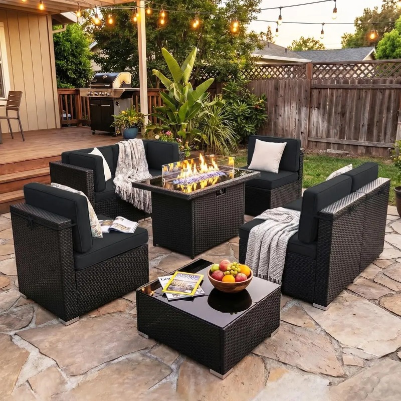 8-częściowy zestaw mebli ogrod – Outdoor Furniture Fire Pit recenzja i cena