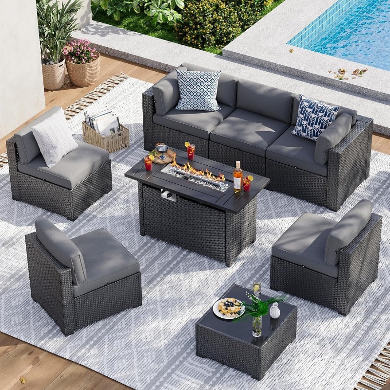 Aoxun 8-częściowy zestaw mebli – Outdoor Furniture Fire Pit recenzja i cena