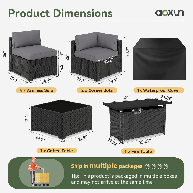 Aoxun 8-częściowy zestaw mebli – Outdoor Furniture Fire Pit recenzja i cena